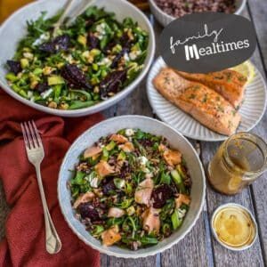 Salmon and wild rice bowls